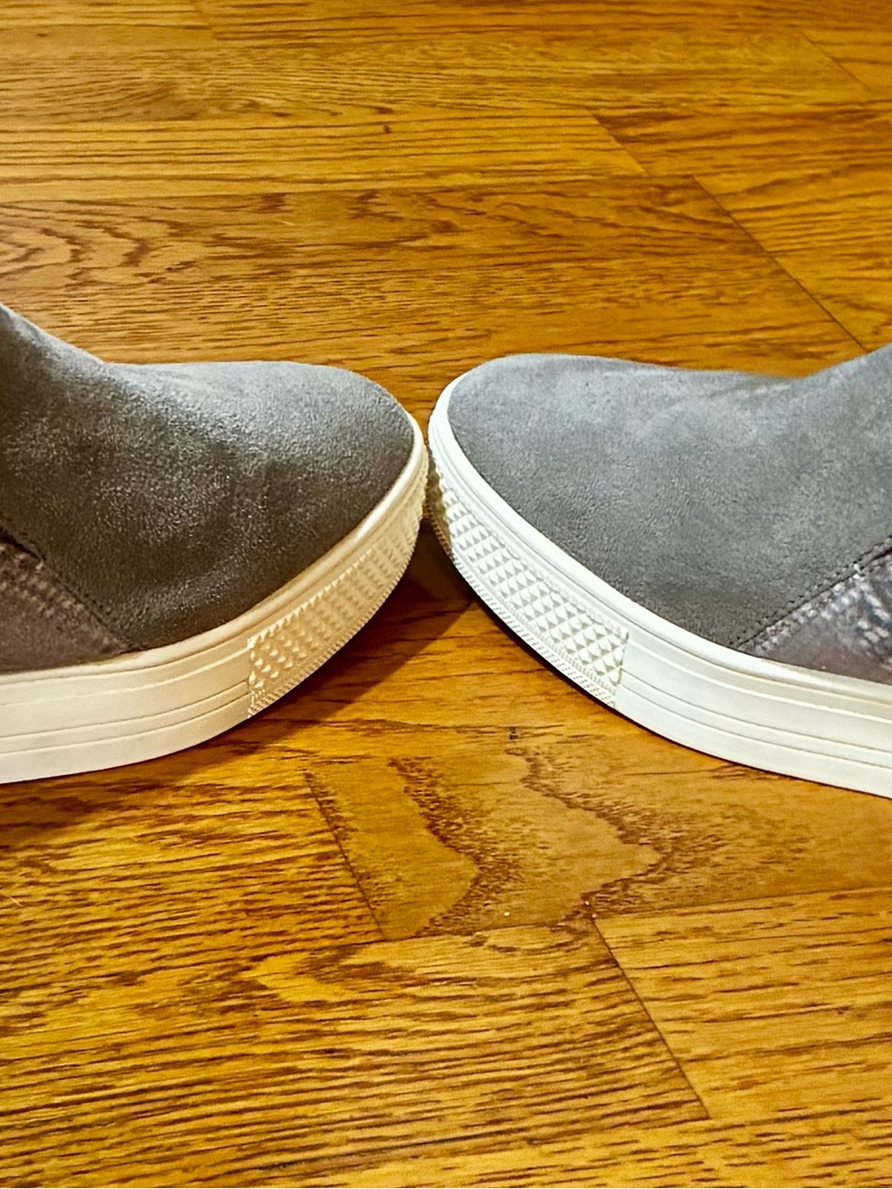 Susina Gray / Snakeskin Suede Slip-On Sneakers with White Platform